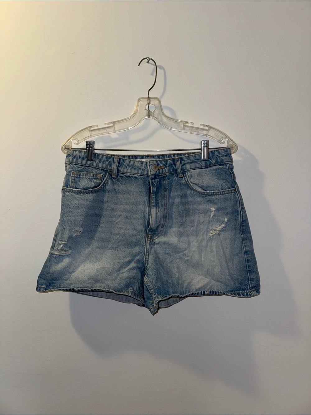Zara Washed Blue High-Rise Denim Shorts